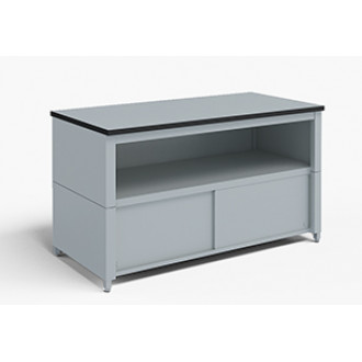 48"W x 30"D Extra Deep Storage Table with Adjustable Height Legs with Center Shelf and Lower Locking Cabinet.
